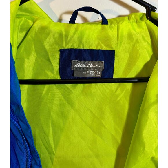 Eddie Bauer Kids Lightweight Hooded Jacket Size M 10/12 – Blue/Navy, Lime Lining - Picture 5 of 6